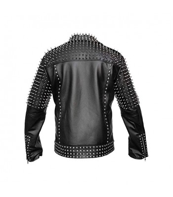 Men Studded Cropped Jacket Spike Jacket Punk Style Belt Leather Jacket